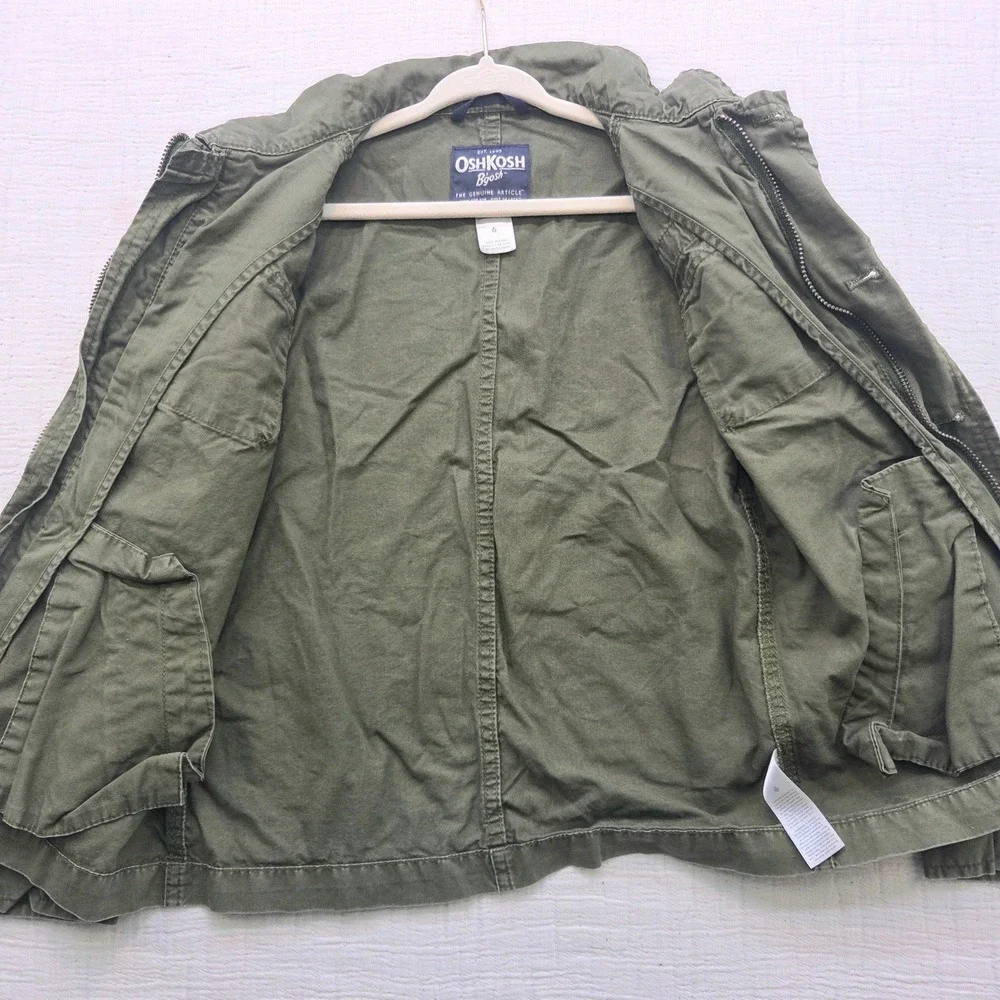 OshKosh Bgosh Boys Olive Green Field Jacket Military Utility Zip Up Size 6